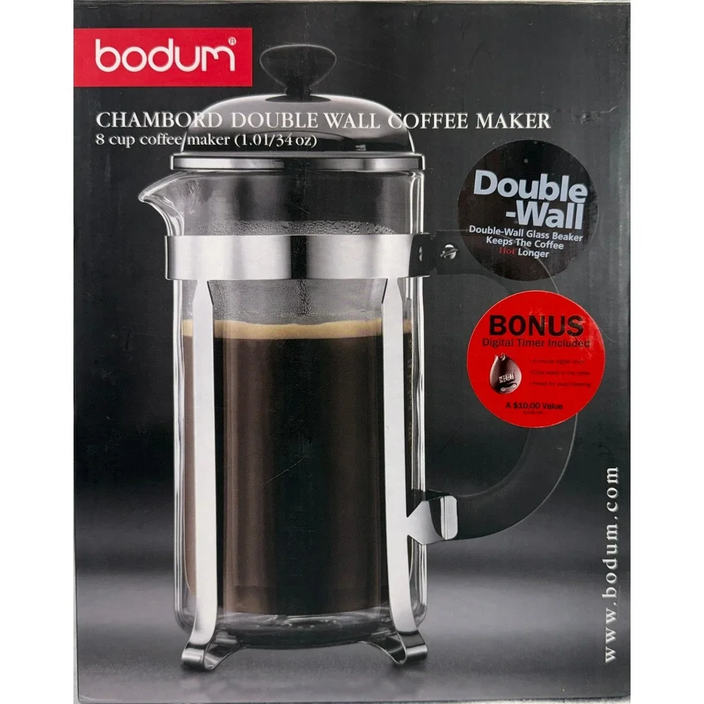 Bodum Chambord Double Wall French Press Coffee Maker 34oz 8 Cup Chrome 10573-16